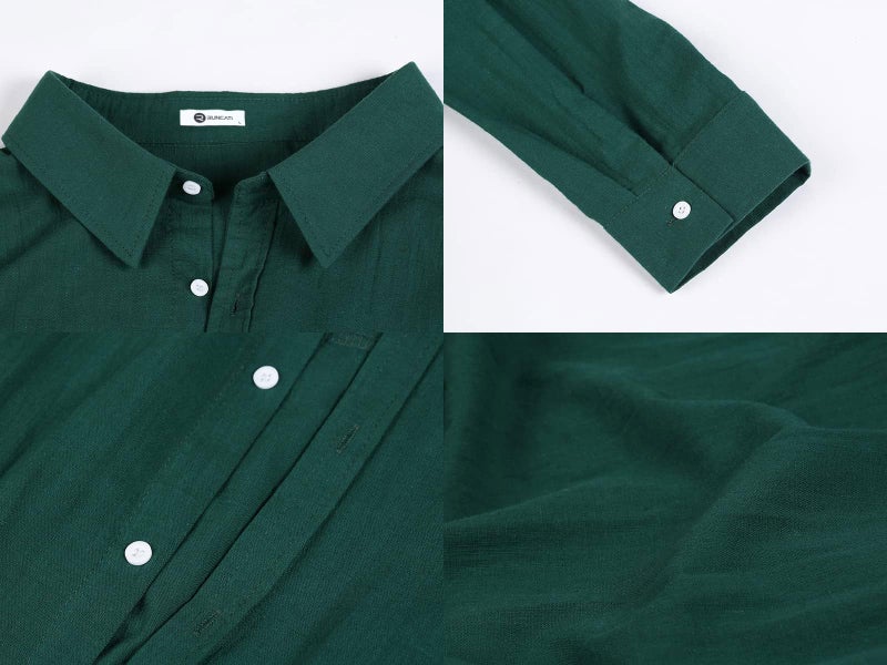 Runcati Mens Linen Casual Long Sleeve Shirt Cotton Tees Loose Fit Button Down Roll Up Summer Beach Yoga Tops (XXX-Large, Green-1) - Image 5